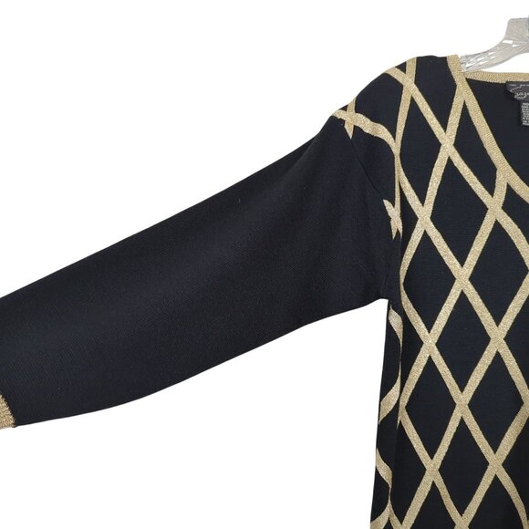 Vintage Suzelle V Neck Gold Black Argyle Sweater Size Large Long Sleeve - Picture 4 of 11